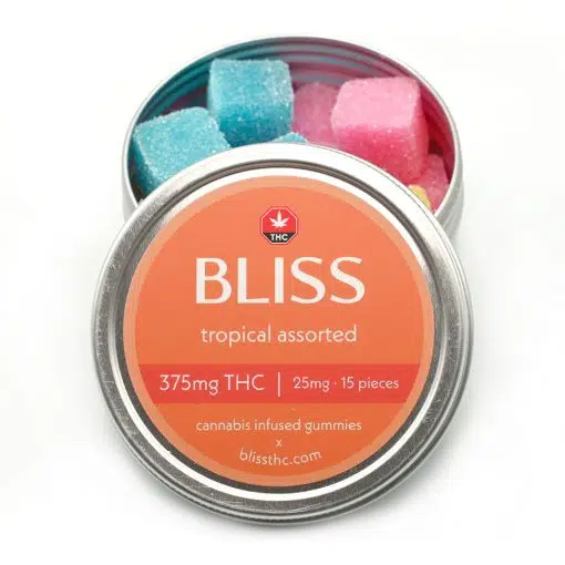Bliss Edibles 375mg THC gummies packaging