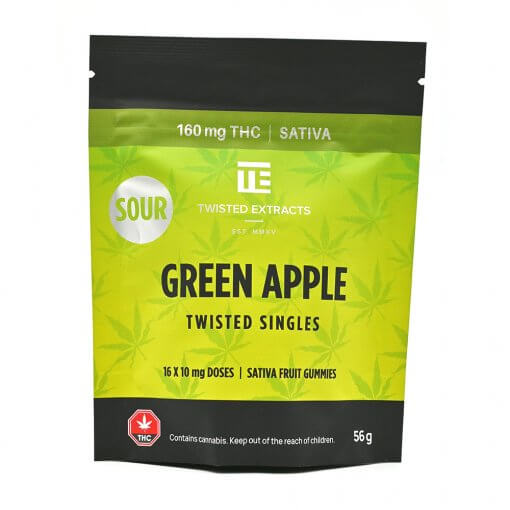 Sour Twisted Singles &#8211; Green Apple &#8211; 160mg &#8211; Sativa &#8211; Twisted Extracts