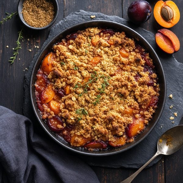 Plum and Apricot Crumble - professional food photography | BMWO