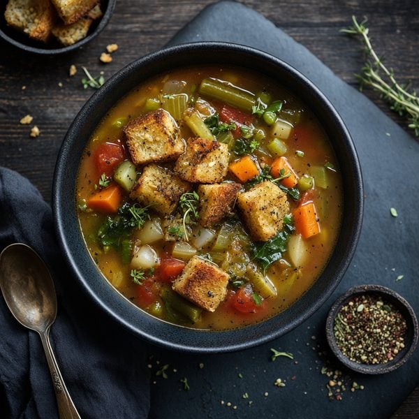 Vegetable Soup with Infused Garlic Croutons - professional food photography | BMWO