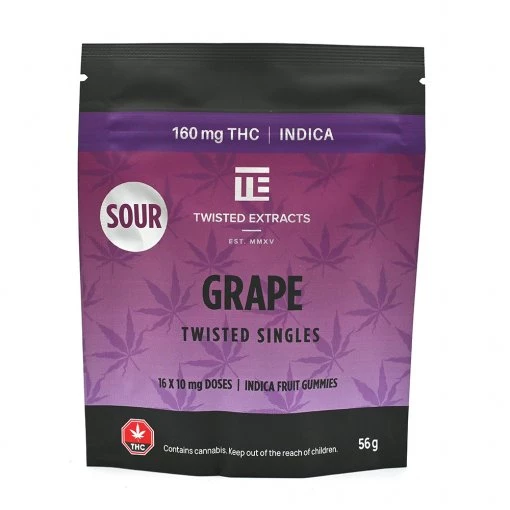 Sour Twisted Singles &#8211; Grape &#8211; 160mg &#8211; Indica &#8211; Twisted Extracts